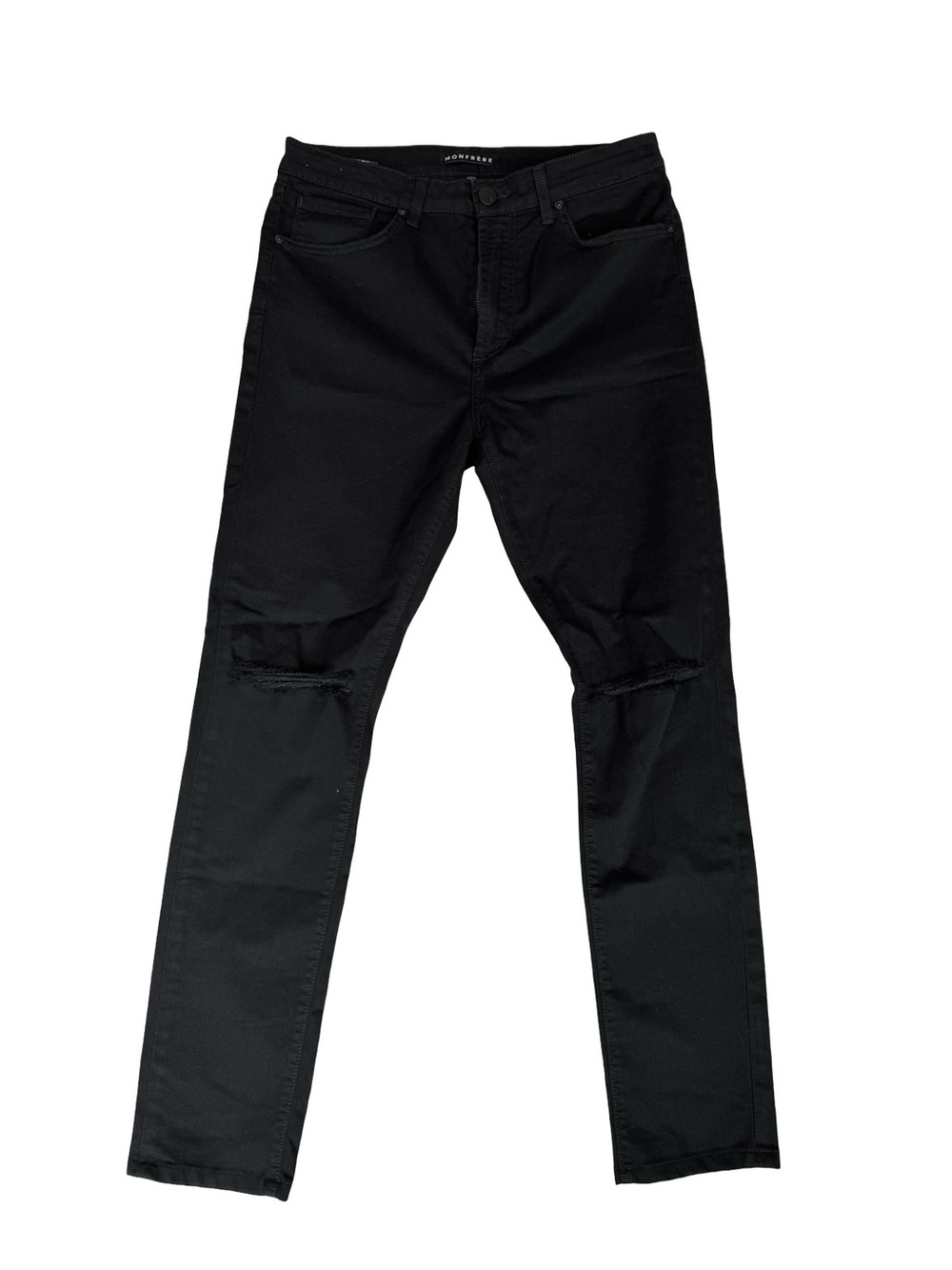 Monfrere Men's Black Skinny Ripped Jeans - Stretch Denim Size 34